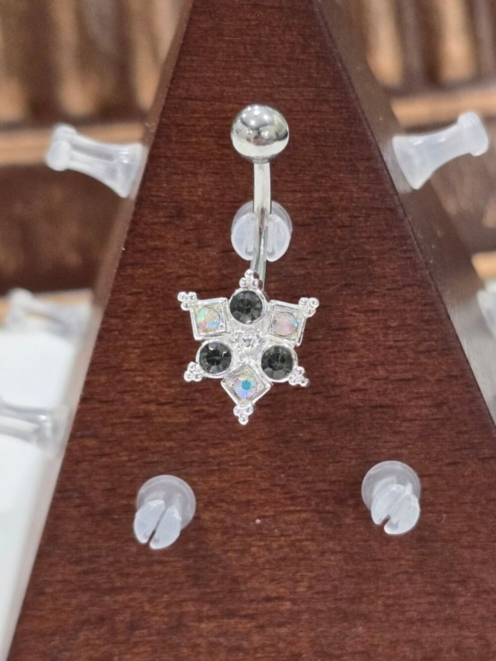 Painful Pleasures ✦ Black & Iridescent Gem Star Navel Ring ✦ 14G Surgical Steel